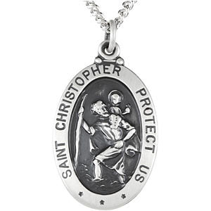 Sterling Silver 25x18mm Oval St. Christopher 24" Necklace Sterling Silver 25x18mm Oval St. Christopher 24" Necklace