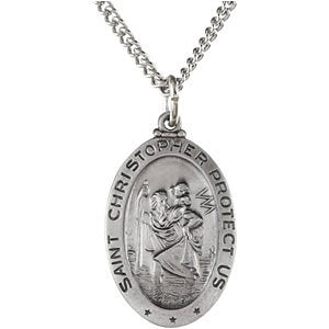 Sterling Silver 23.75x16.25mm Oval St. Christopher 24" Necklace
