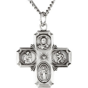 Sterling Silver 25x24mm Four-Way Cross Medal 24" Necklace Sterling Silver 25x24mm Four-Way Cross Medal 24" Necklace