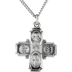Sterling Silver 19x17.75mm Four-Way Cross Medal 18" Necklace Sterling Silver 19x17.75mm Four-Way Cross Medal 18" Necklace