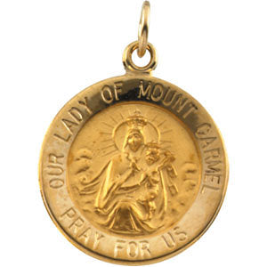 14k Yellow Gold 15mm Our Lady of Mount Carmel Medal Pendant
