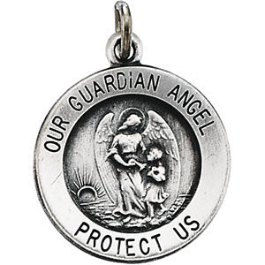 Sterling Silver 15mm Guardian Angel Medal Sterling Silver 15mm Guardian Angel Medal
