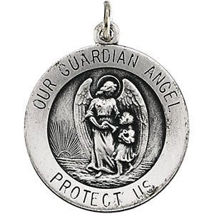 Sterling Silver 18mm Guardian Angel Medal Sterling Silver 18mm Guardian Angel Medal