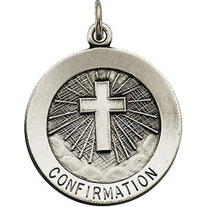 Sterling Silver 18mm Confirmation Medal with Cross Sterling Silver 18mm Confirmation Medal with Cross