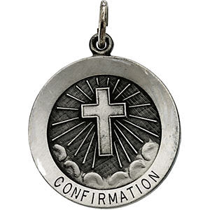 Sterling Silver 22mm Confirmation Medal with Cross Sterling Silver 22mm Confirmation Medal with Cross