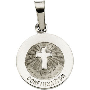 14k White Gold 12mm Confirmation Medal with Cross