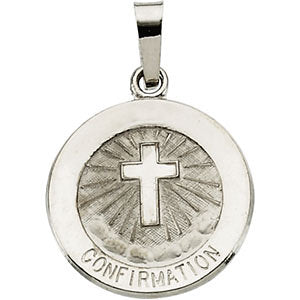 14k White Gold 15mm Confirmation Medal with Cross