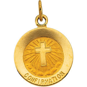 14k Yellow Gold 12mm Confirmation Medal with Cross