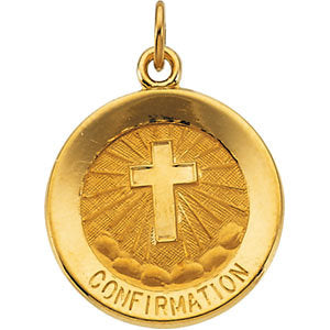14k Yellow Gold 15mm Confirmation Medal with Cross