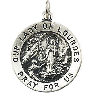 Sterling Silver 18.25mm Round Our Lady of Lourdes Medal Sterling Silver 18.25mm Round Our Lady of Lourdes Medal