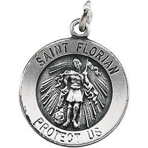 Sterling Silver 14.75mm Round St. Florian Medal