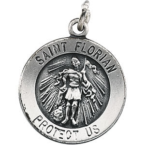 Sterling Silver 14.75mm Round St. Florian Medal Sterling Silver 14.75mm Round St. Florian Medal