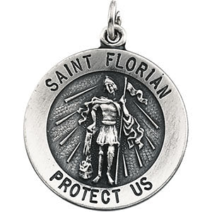 Sterling Silver 18mm Round St. Florian Medal Sterling Silver 18mm Round St. Florian Medal