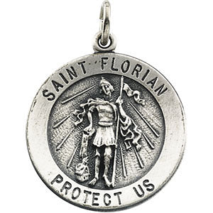 Sterling Silver 22mm Round St. Florian Medal with Chain