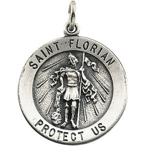 Sterling Silver 22mm Round St. Florian Medal with Chain Sterling Silver 22mm Round St. Florian Medal with Chain