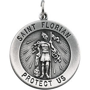 Sterling Silver 25.25mm Round St. Florian Medal