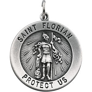 Sterling Silver 25.25mm Round St. Florian Medal Sterling Silver 25.25mm Round St. Florian Medal