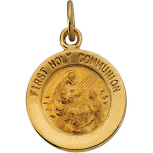14k Yellow Gold 12mm First Communion Medal