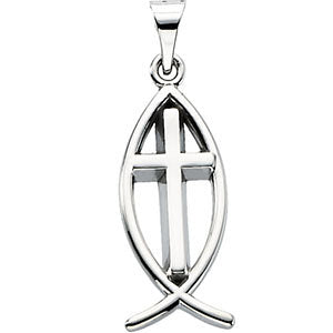 Sterling Silver 19x9mm Fish Pendant with Cross
