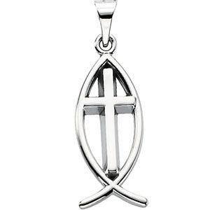Sterling Silver 19x9mm Fish Pendant with Cross Sterling Silver 19x9mm Fish Pendant with Cross
