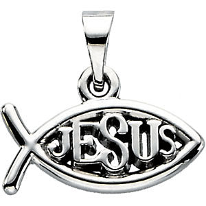 14k White Gold Ichthus (Fish) Pendant with "Jesus"
