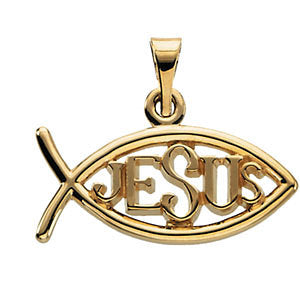 14k Yellow Gold Ichthus (Fish) Pendant with "Jesus"