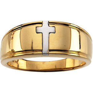 14k White Gold Religious Cross Ring Duo, Size 7