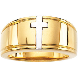 14k White Gold Religious Cross Ring Duo, Size 7