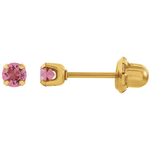 14k Yellow Gold with Stainless Steel Solitaire "October" Birthstone Piercing Earrings