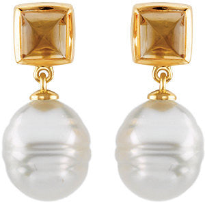 14k White Gold Square Citrine Dangle Earrings