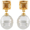 14k White Gold Square Citrine Dangle Earrings