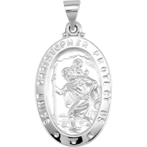 14k White Gold 25.5x17.75mm Oval St. Christopher Hollow Medal