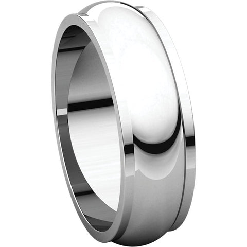 14k White Gold 6mm Half Round Edge Band, Size 8.5