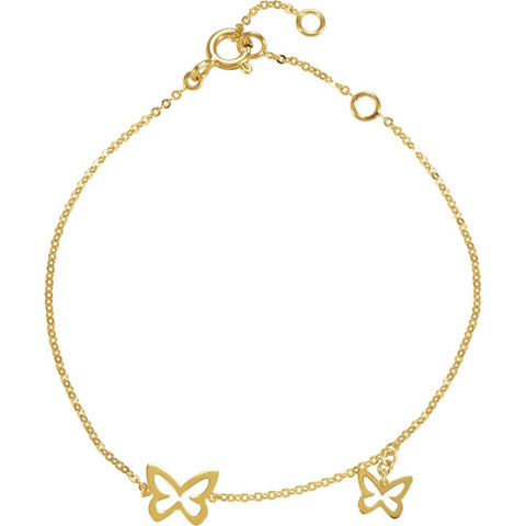 14k Yellow Gold Butterfly Design 7" Bracelet