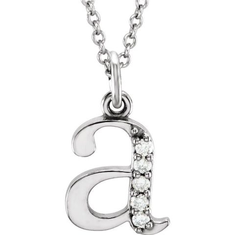 14k White Gold .03 CTW Diamond Lowercase Letter "a" Initial 16" Necklace