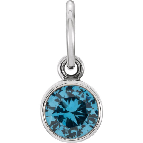14k White Gold Imitation Blue Zircon Birthstone Charm