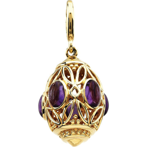 14k Yellow Gold Genuine Amethyst Cabochon Charm
