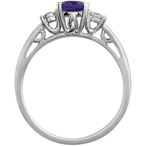 14k White Gold Amethyst & .04 CTW Diamond Ring, Size 7