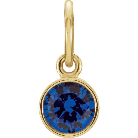 14k Yellow Gold Imitation Blue Sapphire Birthstone Charm