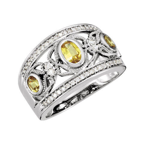 14k White Gold Canary Yellow Sapphire & 1/4 CTW Diamond Ring, Size 7