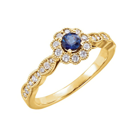 14k Yellow Gold Blue Sapphire & 1/3 CTW Diamond Ring, Size 7