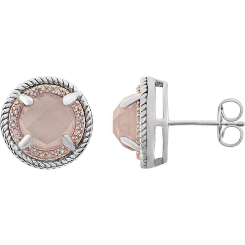 Sterling Silver Rose Gold Plated Rose Quartz & 1/8 CTW Diamond Earrings
