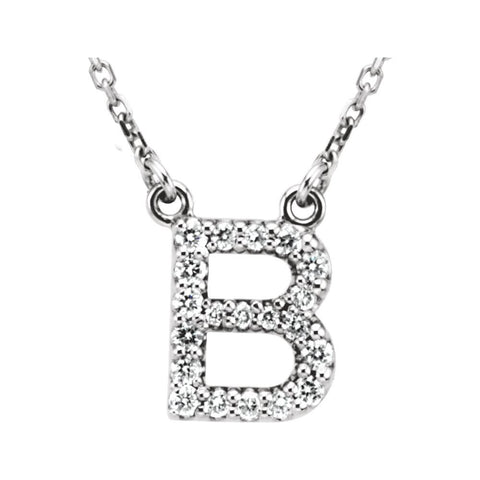 14k White Gold Letter "B" 1/6 CTW Diamond 16" Necklace