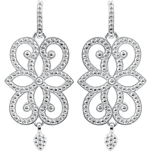 14k White Gold Granulated Scroll Design Earrings