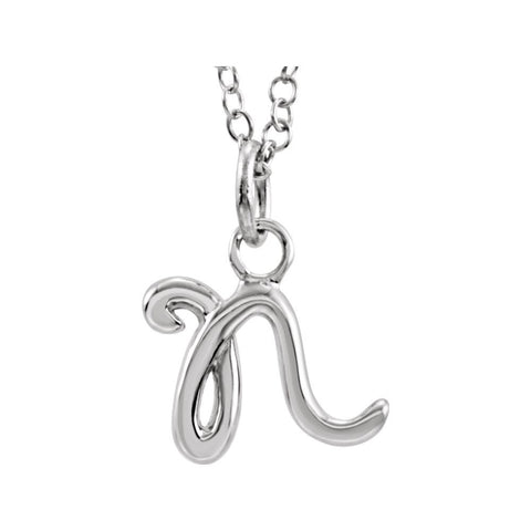 14k White Gold Letter "N" Lowercase Script Initial Necklace
