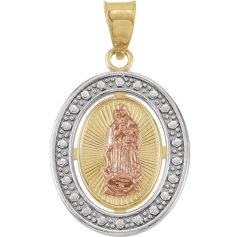 14K Yellow & Rose 22.25x17.75mm Tri-Color Our Lady of Guadalupe Oval Pendant