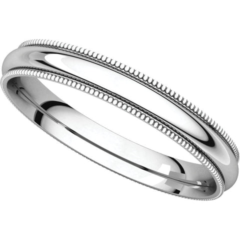 Continuum Sterling Silver 3mm Milgrain Comfort Fit Band, Size 8.5