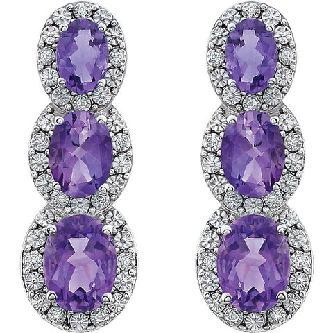 14k White Gold Amethyst & .07 CTW Diamond 3-Stone Earrings