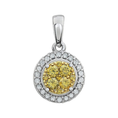 14k White Gold 3/8 CTW Diamond Yellow & White Halo Pendant