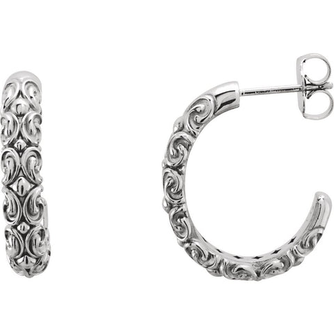 14k White Gold 20x4.1mm Sculptural-Inspired Half-Hoop Earrings
